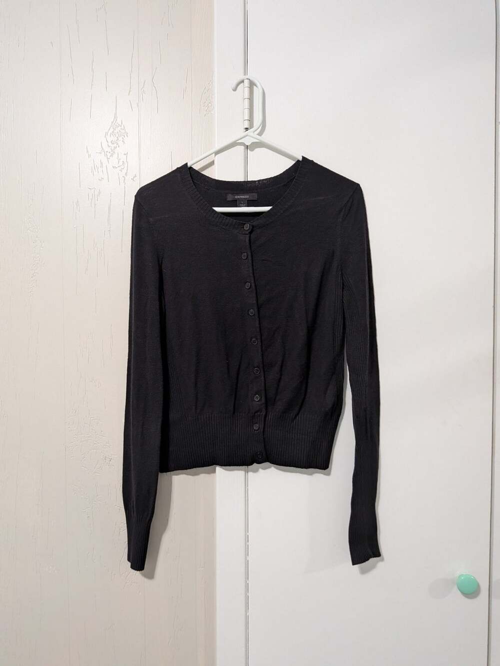 Express Cardigan Size L Black Button-Front Long Sleeve Crew Neck Sweater